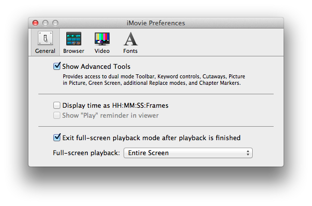 iMovie, show advanced tools
