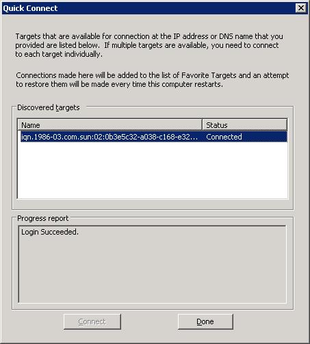 iSCSI connection using Windows Server