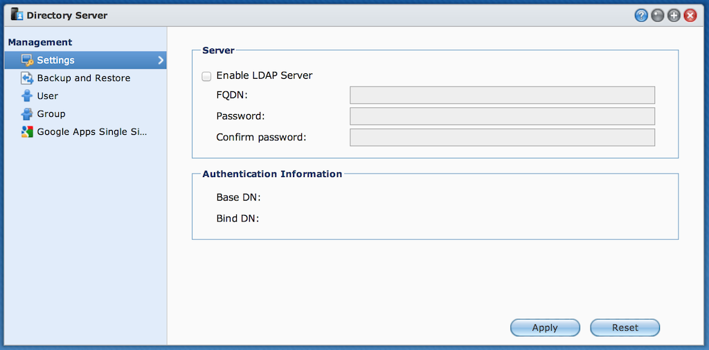 Configuration box for the Synology DSM LDAP service