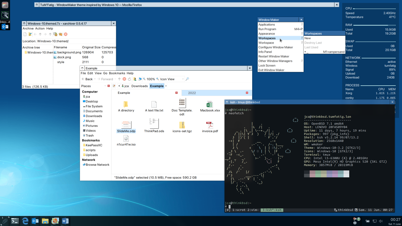 Overview of WindowMaker looking like Windows 10