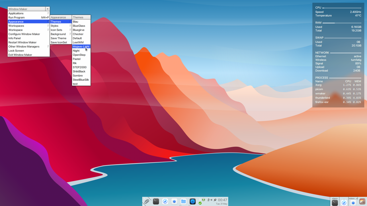 Overview of WindowMaker looking like Mojave