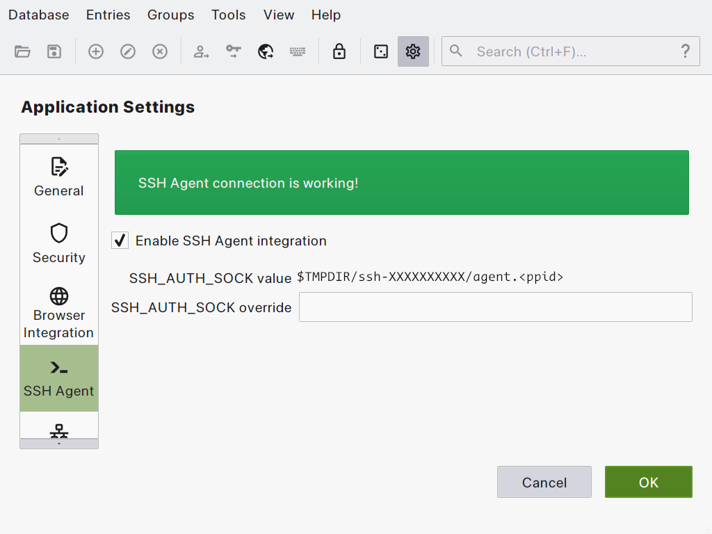 SSH Agent connected to KeePassXC